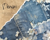 Denim Junk Journal Page Bundle Textile Collage Sheets Digital Scrapbooking Floral Lace Vintage Ephemera Shabby Chic Paper Journal Supplies