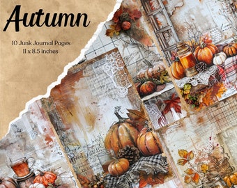 Autumn Junk Journal Pages Digital Fall Scrapbook Paper Printable Autumn Leaves Collage Sheet Fall Leaf Junk Journal Kit Autumn Ephemera