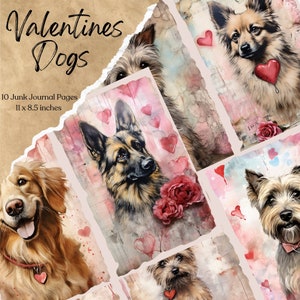 Valentinstag Junk Journal Papier | Ich liebe dich Printable | Junk Journal | Digitaler Download | Vday | Hunde | Tiere | Romantisches Tagebuch Seiten