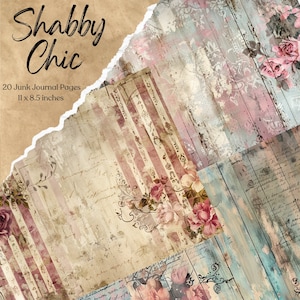 Pacote de páginas do Junk Journal Shabby Chic | Páginas de scrapbook para impressão | Diário de lixo de flores | Floral | Fabricação de cartões | Papel Digital | Download