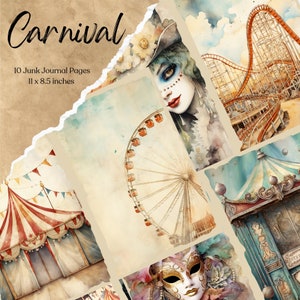 Carnival Junk Journal Pages | Vintage Ephemera | Carnival Scrapbook Paper | Circus Junk Journal | Clown Collage Sheet | Funfair Junk Journal
