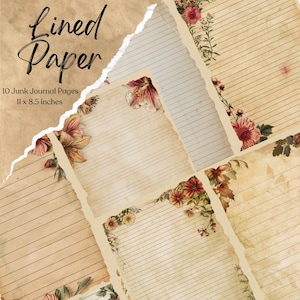 Vintage Floral Junk Journal | Grunge Lined Paper | Vintage Victorian Stationary Paper | Printable Shabby Pages | Blank Lined Journal Page