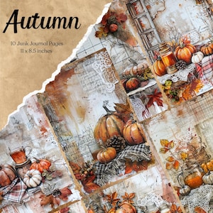 Pages de journal indésirable de l'automne, papier numérique pour scrapbooking d'automne, feuille de collage imprimable Feuilles d'automne, kit de journal indésirable de feuilles d'automne éphémères d'automne
