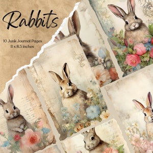 Bunny Rabbit Junk Journal Page Bundle | Bunny Junk Journal | Rabbit Journal Pages | Card | Ephemera | Scrapbooking Printable | Download
