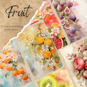 Fruit Junk Journal-pagina's | Digitale plakboekpapierkit | Afdrukbaar | Zomerfruit | Collageblad | Vintage ephemera | Keuken | Aardbei