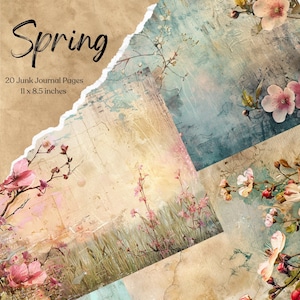Frühling Junk Journal Seiten Blume Scrapbook Papier Collage Sheet Vintage Karte Blume Ephemera Digitales Papier Download
