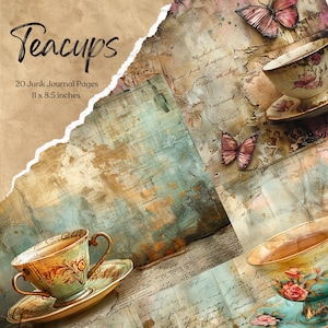 Diário de lixo de chá vintage, páginas para impressão, chá da tarde, kit de diário de lixo, papel vintage, coisas efêmeras, chique, scrapbook, suprimentos