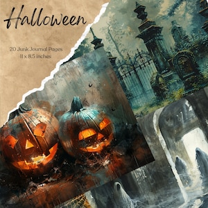 Halloween Junk Journal Seiten Digitales Scrapbook Papier Kit Spooky Printable Gothic Vintage Ephemera Kürbis Collage Sheet Grimoire BOS Fantasy