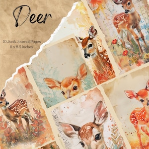 Deer Junk Journal Page Bundle | Woodland Animal Junk Journal Pages | Ephemera | Animal Printable | Scrapbook Supplies | Instant Download