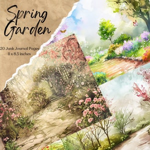 Spring Garden Craft Paper Junk Journal Papers | Vintage dekoracyjne strony do druku | Materiały do scrapbookingu | Pobieranie cyfrowe | Tło