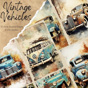 Vintage tijdschriftpagina's met ongewenste auto's | Digitaal plakboekpapier | Automotive afdrukbaar | Collageblad | Efemere reizen | Victoriaanse achtergrond