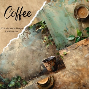 Paquete de página de diario basura de café vintage, Chocolate, Bebida imprimible, Páginas de Scrapbooking digital, Diario basura vintage, Efímero de café