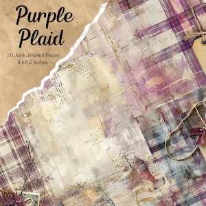 Páginas de diário xadrez roxo, papéis digitais, páginas de diário para impressão, cartões de scrapbook, artesanato em papel, tecidos chiques e surrados, suprimentos de fundo