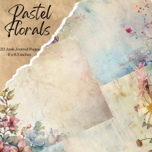 Pastell Florals Junk Journal Kit | Junk Journal Druckbare Seite | Blumen Junk Journal Kit | Junk Journal Papier | Digitale Collage Druckvorlage