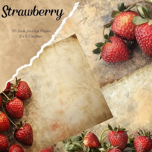 Pages de journal indésirable aux fraises imprimables vintage papier craft, papier pour journal, fruit, album, papier, téléchargement numérique, journal, fond