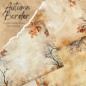 Bordure d'automne, pages de journal indésirable, papier numérique pour scrapbooking d'automne, feuille de collage imprimable forêt d'automne, kit de journal indésirable d'automne éphémères d'automne