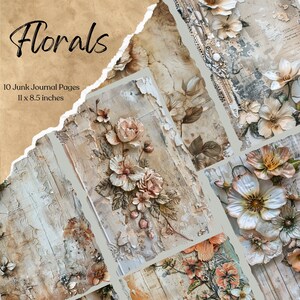 Floral Junk Journal Page Bundle | Flower Junk Journal Kit | Printable Journal Page | Digital Paper | Ephemera | Collage Sheet | Download