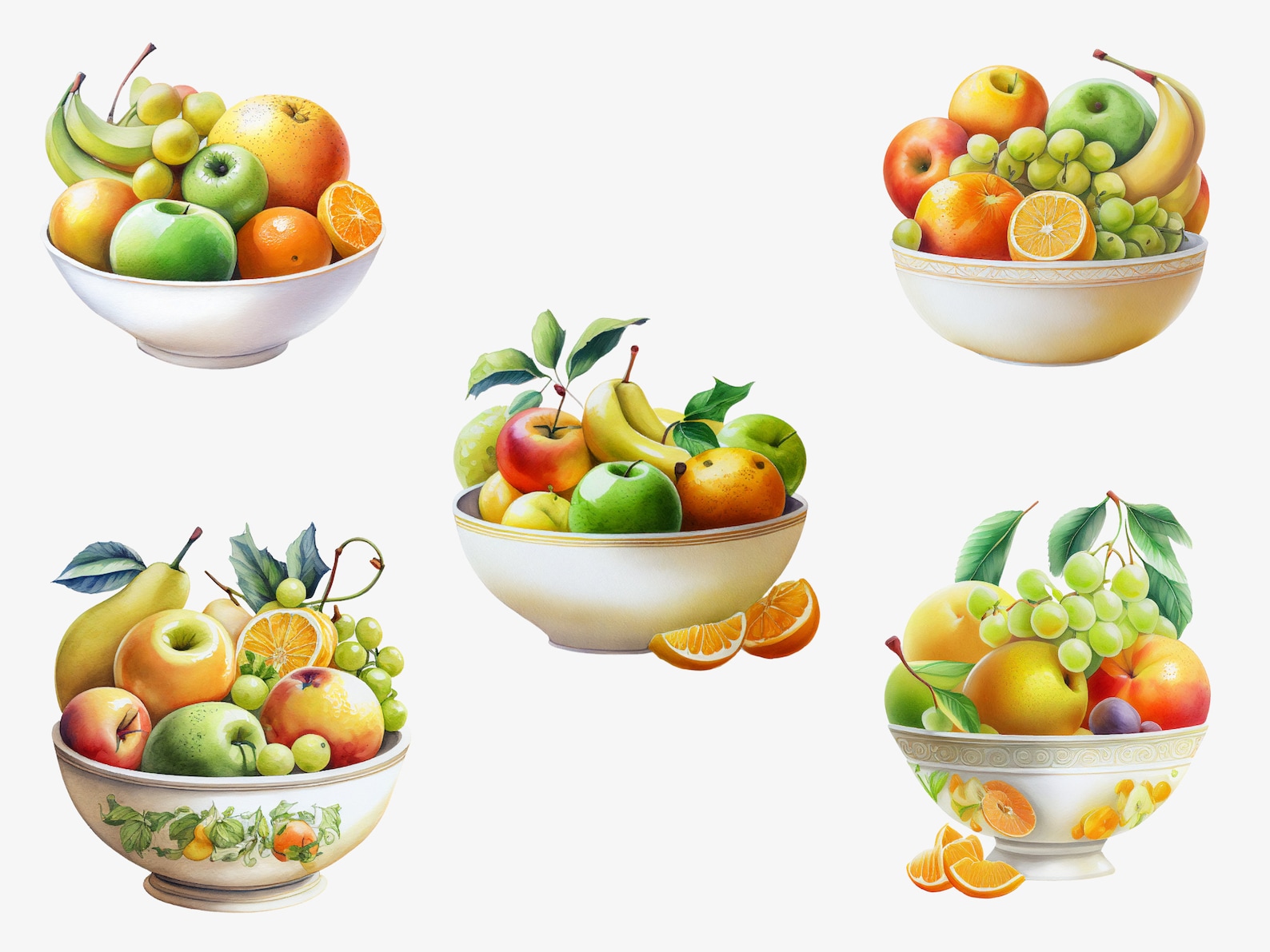 Watercolor Fruit Bowl Clipart Bundle Fruit Bowl Digital Images Fruit ...