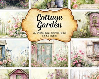 Garden Cottage Junk Journal Kit - 20 Printable Vintage Floral Cottage Pages, Rustic Pastel Scrapbook Paper, Digital Download Ephemera