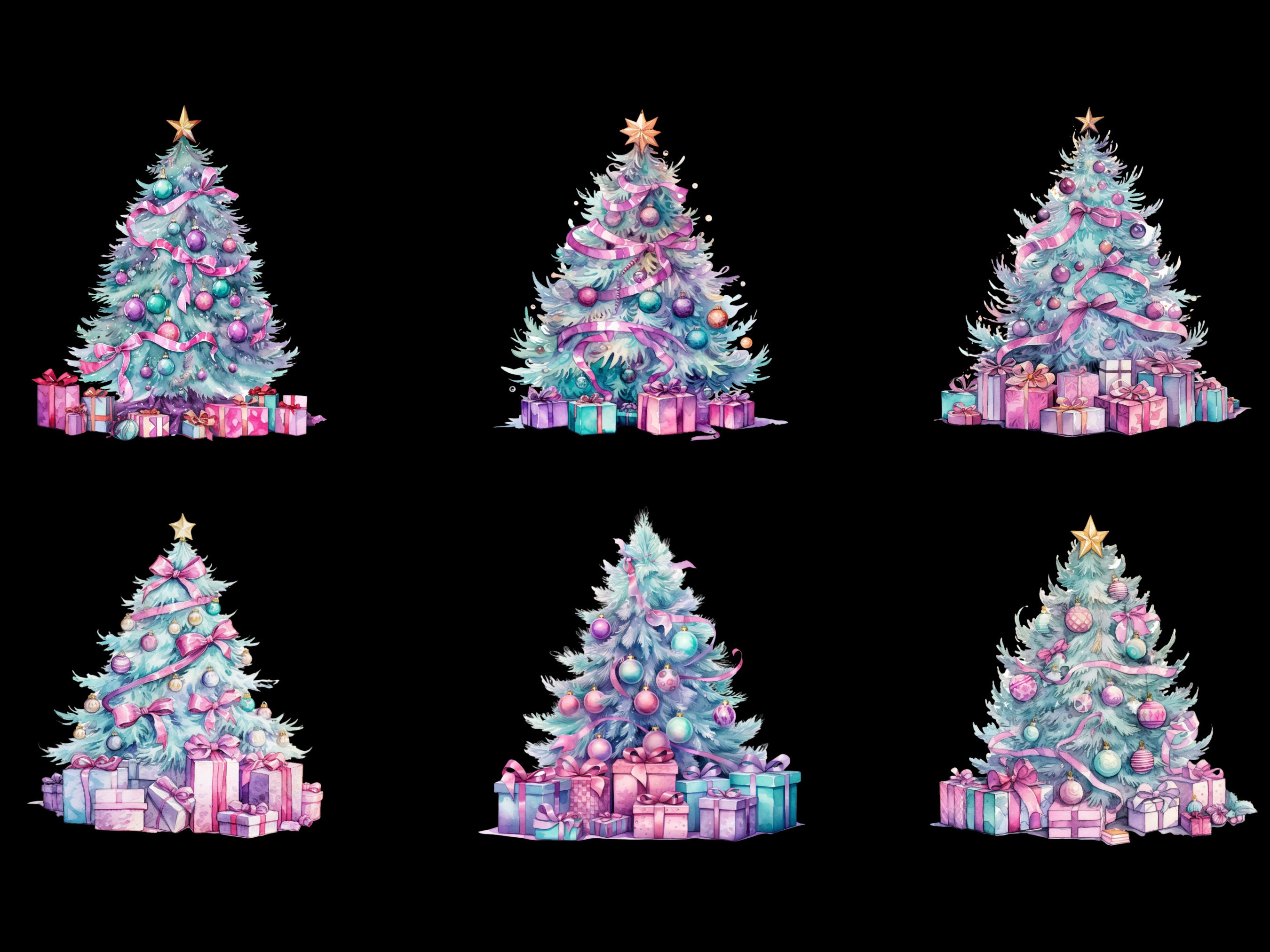 Watercolor Christmas Tree PNG Clipart Bundle Christmas Tree Sublimation ...