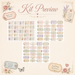 Positive Quotes Junk Journal Ephemera Kit, Vintage Feminine Tags, Labels, Stamps, Journal Cards, Word Strips, Printable JPEG Download Bundle image 4