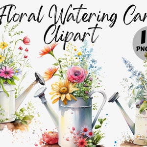 Bundle Clipart arrosoir floral aquarelle | Arrosoir floral peut Images numériques | Graphiques d'arrosoir floral | Téléchargement instantané