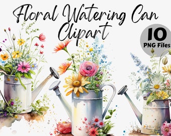 Watercolor Floral Watering Can Clipart Bundle | Floral Watering Can Digital Images | Floral Watering Can Graphics | Instant Download