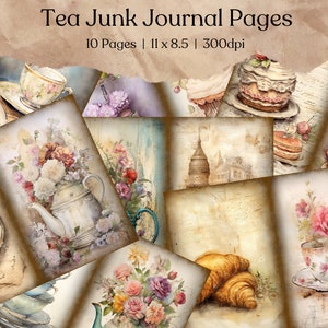 Zestaw dziennika Tea Time Junk | Arkusz kolażu Tea Party | Kolaż zdjęć w stylu wiktoriańskim | Dzbanek do herbaty | Papier do dziennika Antique Junk | Vintage | Kwiatowy