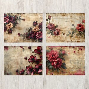 Burgundy Floral Junk Journal Pages Flower Printable Flower Paper Craft ...