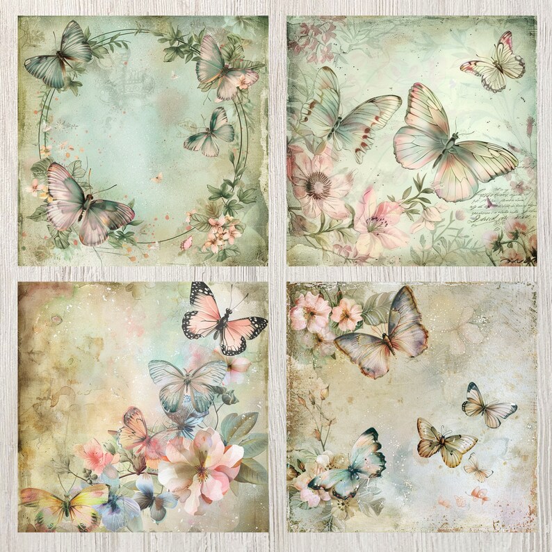 Butterfly Printable Paper Shabby Chic Digital Download Watercolor ...