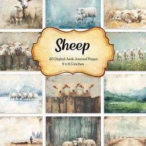 Kit de papiers pour carnet de voyage, animaux éphémères, téléchargement imprimable, feuille de collage technique mixte, Scrapbooking instantané d'animaux de la ferme, paquet de cartes d'agneau
