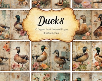 Duck Junk Journal Papers Kit Animal Ephemera Printable Download Mixed Media Collage Sheet Instant Farm Animal Scrapbook Duck Card Pack