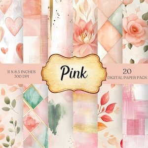 Pink Junk Journal Paper | Digital Junk Journal Printable Pages | Romantic Ephemera | Background Scrapbook Supplies Pink Pattern Art Print