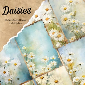 Daisy Junk Journal Pages Digital Scrapbook Paper Kit Floral Printable Antique Flower Collage Sheet Shabby Chic Ephemera Vintage Download