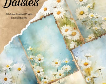 Daisy Junk Journal Pages Digital Scrapbook Paper Kit Floral Printable Antique Flower Collage Sheet Shabby Chic Ephemera Vintage Download