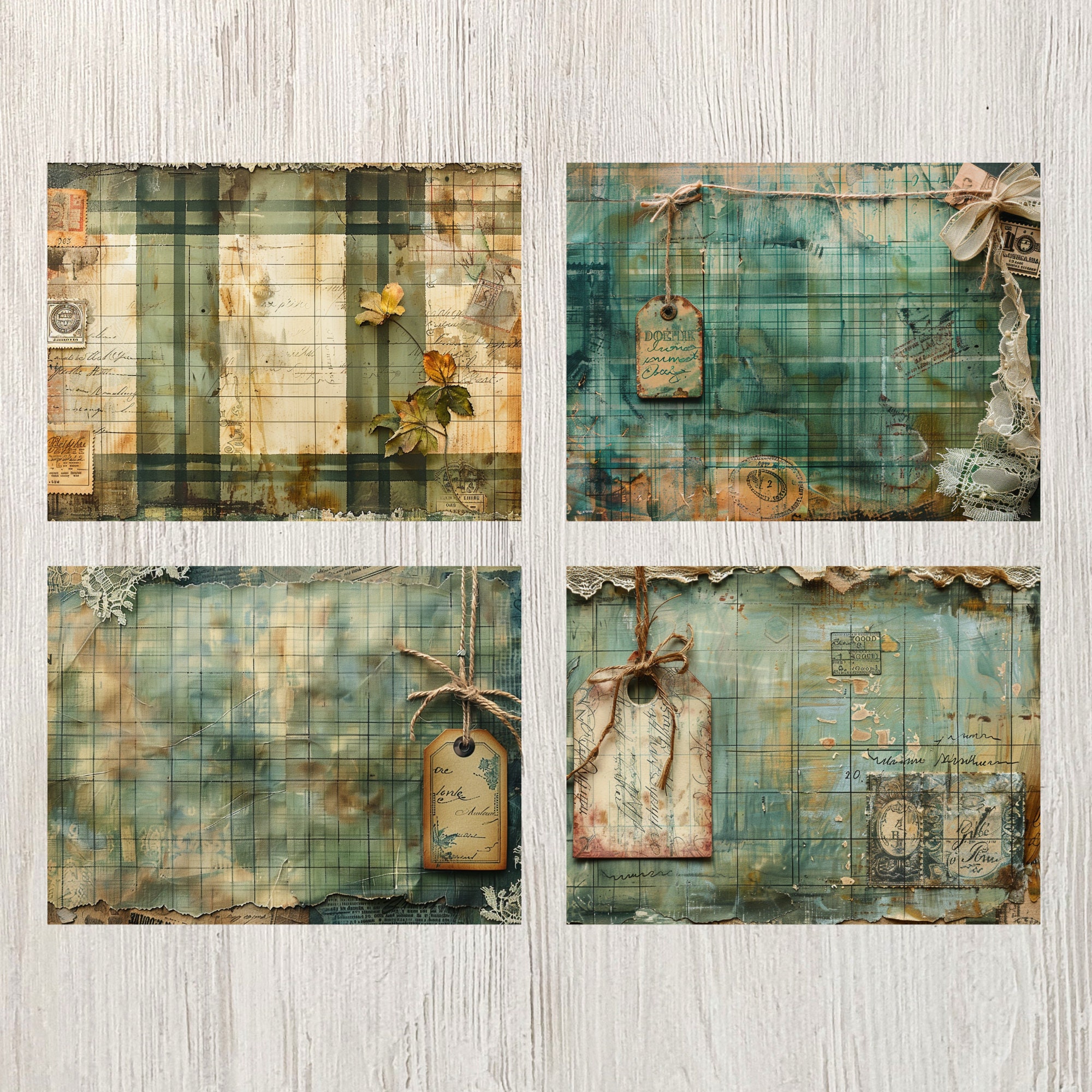 Green Plaid Junk Journal Pages Digital Papers Printable Journal Pages ...