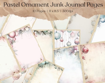 Pastel Christmas Ornament Junk Journal Kit | Christmas Junk Journal Printable Page | Xmas Paper | Digital Collage Sheet | Instant Download