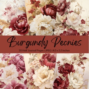 Peony Junk Journal demi-papiers | Pack de pages imprimables florales | Fournitures numériques de scrapbooking floral | Feuille de collage | Éphémères shabby chic
