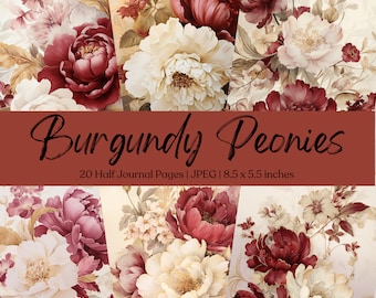 Peony Junk Journal Half Papers | Floral Printable Page Pack | Digital Flower Scrapbook Supplies | Collage Sheet | Shabby Chic Ephemera