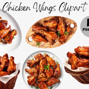 Paquete de imágenes prediseñadas de alas de pollo acuarela / Pollo PNG / Imágenes digitales de comida rápida / Gráficos de alas de pollo / Descarga instantánea / Uso comercial