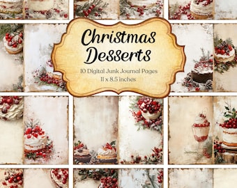 Christmas Desserts Junk Journal Pages Digital Christmas Scrapbook Paper Printable Cooking Collage Celebration Junk Journal Festive Ephemera