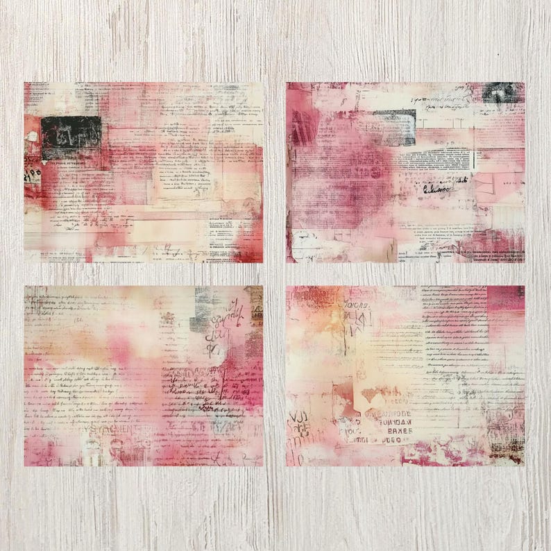 Pink Typography Junk Journal Printable Pages Vintage Ephemera Scrapbook ...