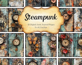 Steampunk Junk Journal Page Kit Digital Industrial Paper Victorian Printable Collage Sheet Mechanical Scrapbook Vintage Ephemera Background