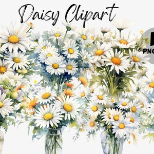 Watercolor Daisy Clipart Bundle | Daisy PNG | Daisy Sublimation | Daisy Graphics | Digital Image Bundle | Instant Download | Commercial Use