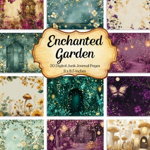 Enchanted Garden Junk Journal Pages, Printable Journal Supplies, Digital Scrapbook Paper Kit, Fantasy Ephemera, Fairy Garden Art Print