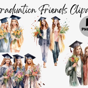 Aquarel afstuderen vrienden clipart bundel | Afstuderen digitale afbeeldingen | Vriendschapsafbeeldingen | Afstuderen PNG | Commercieel gebruik