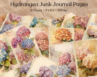 Colorful Hydrangea Junk Journal Kit | Vintage Hydrangea Junk Journal | Crafts | Junk Journal Page | Digital Collage Sheet | Instant Download