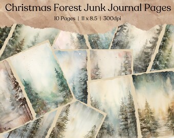 Christmas Forest Junk Journal Kit | Winter Vintage Ephemera Journal | Digital Paper | Scrapbooking Printable Pages | Grunge | Shabby Chic