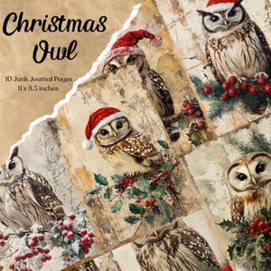 Kit de carnet de voyage chouette de Noël Page de carnet de bordel de Noël Journal de Noël Papier imprimable Collage numérique feuille Scrapbooking festif Fourniture oiseau