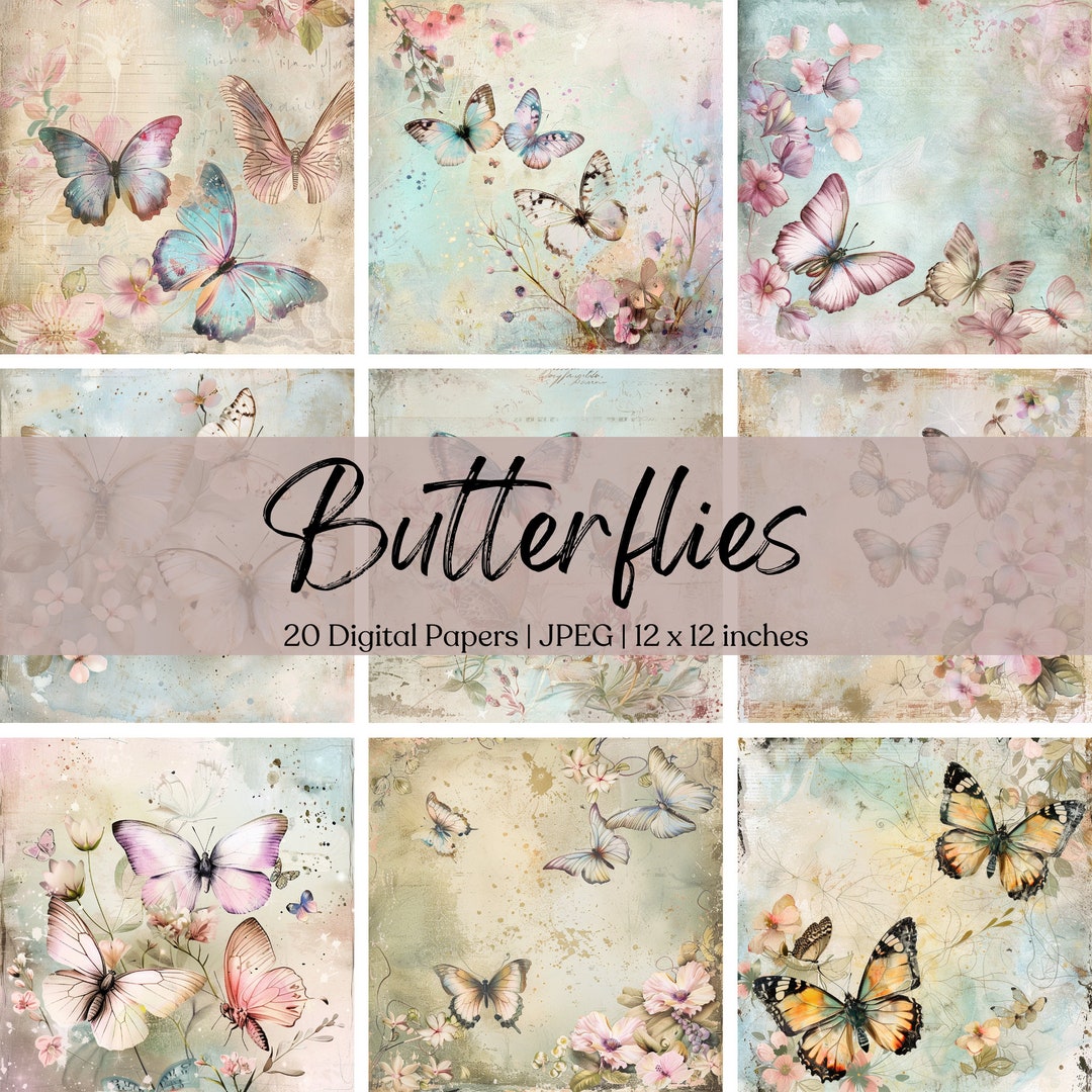 Butterfly Printable Paper Shabby Chic Digital Download Watercolor ...